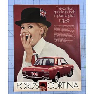 1969 Vintage Ford's Cortina Car Speaks for Itself English 2-Door Print Ad